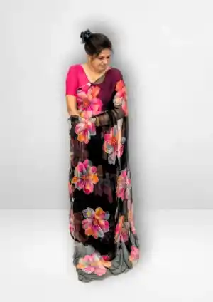 Black Georgette Handwork Saree1