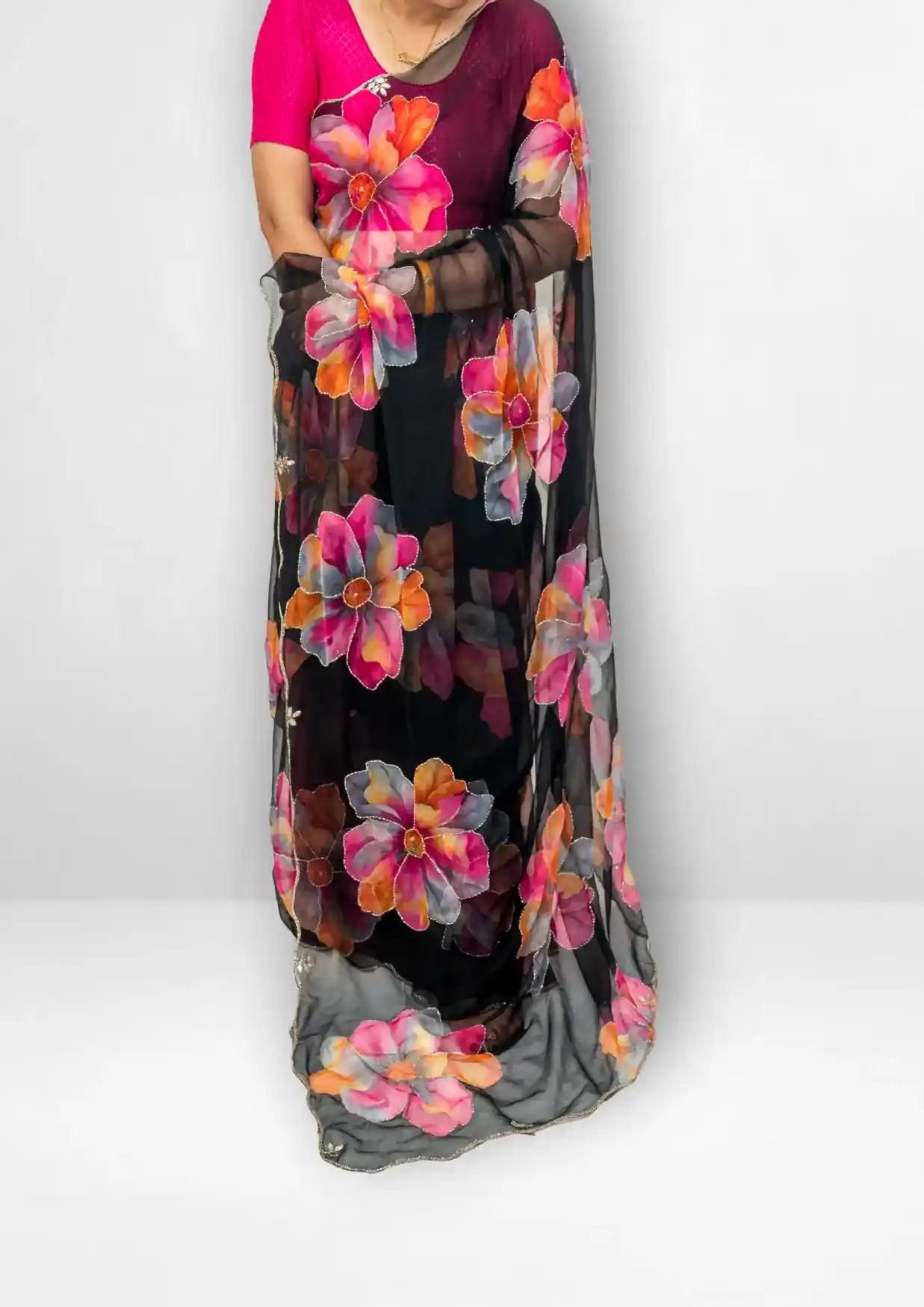 Black Georgette Handwork Saree2