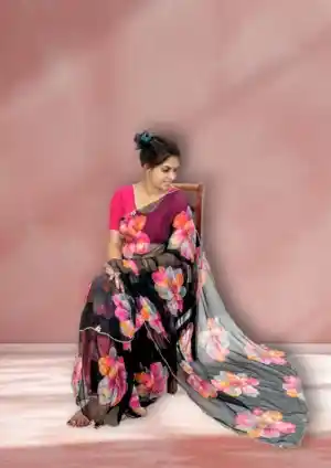 Black Georgette Handwork Saree