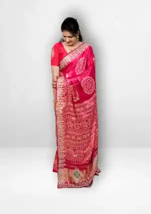 Traditional Bandhani Gaji Modal Saree with Gota Patti Hand Work | Festive Saree