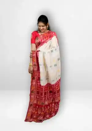 Off White With RED Border DOLA Silk Zari Pattern