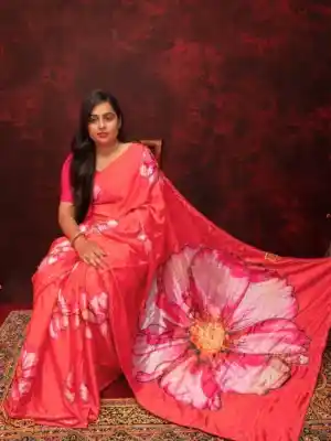 Red Chinnon Printed Saree