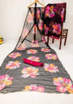 Black Georgette Handwork Saree3