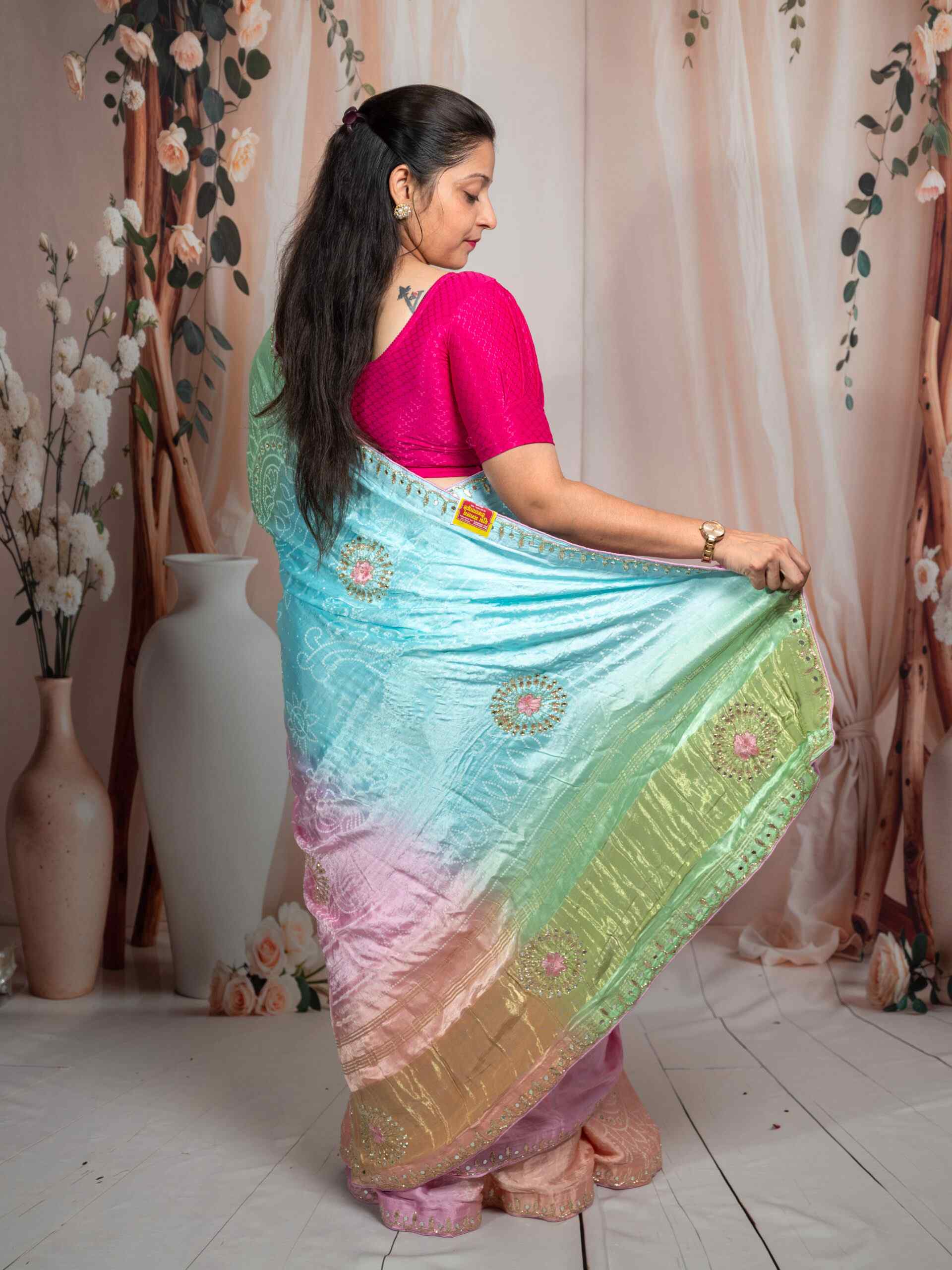 Multicolor Gaji Silk Saree with Gota Patti Hand Work | Premium Ethnic Saree - Image 4