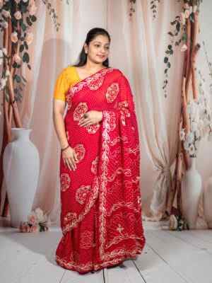 Red Georgette Saree with Kachi Gota Patti Handwork | Traditional Designer Saree 6.25m