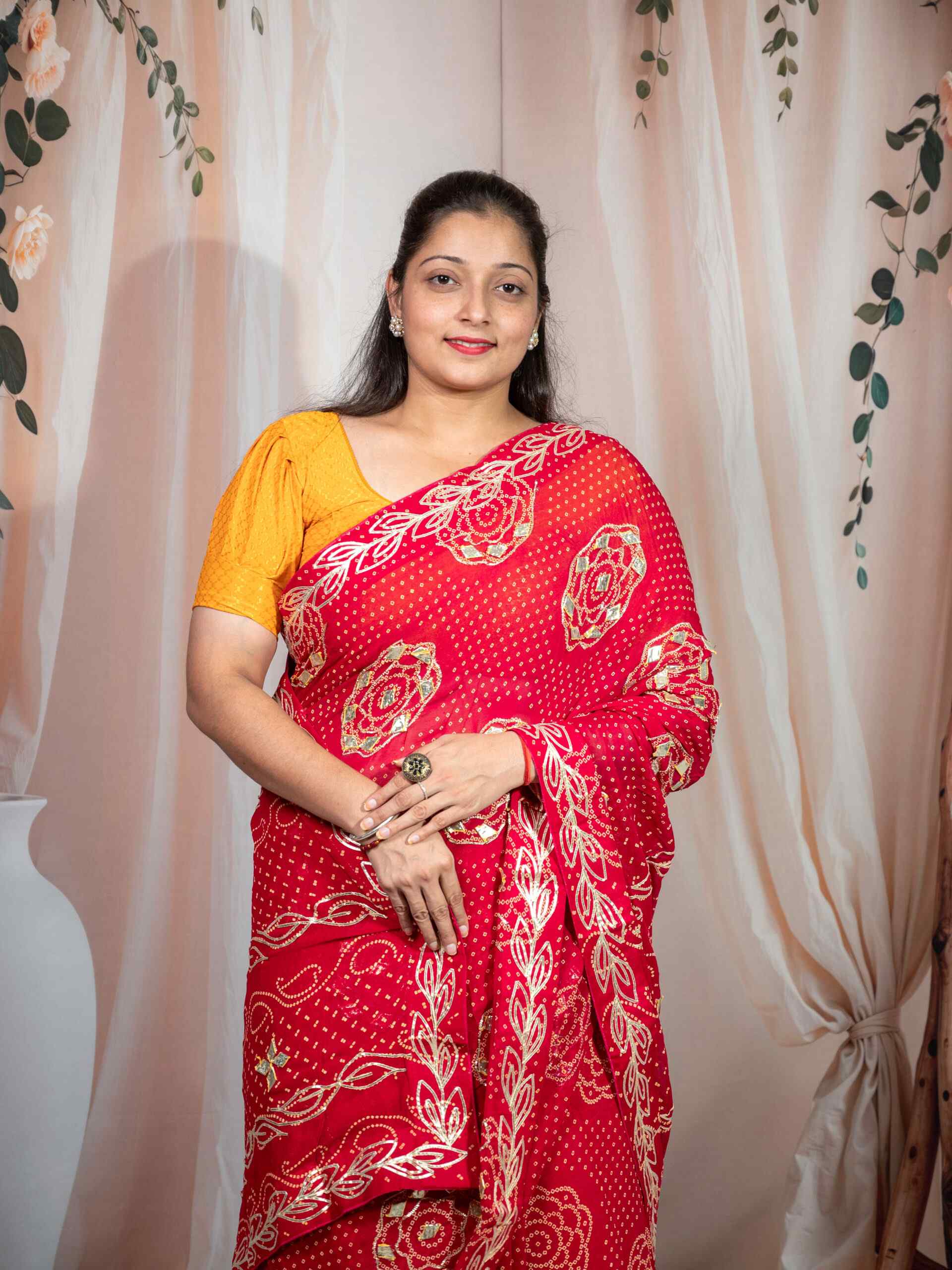 Red Georgette Saree with Kachi Gota Patti Handwork | Traditional Designer Saree 6.25m - Image 5