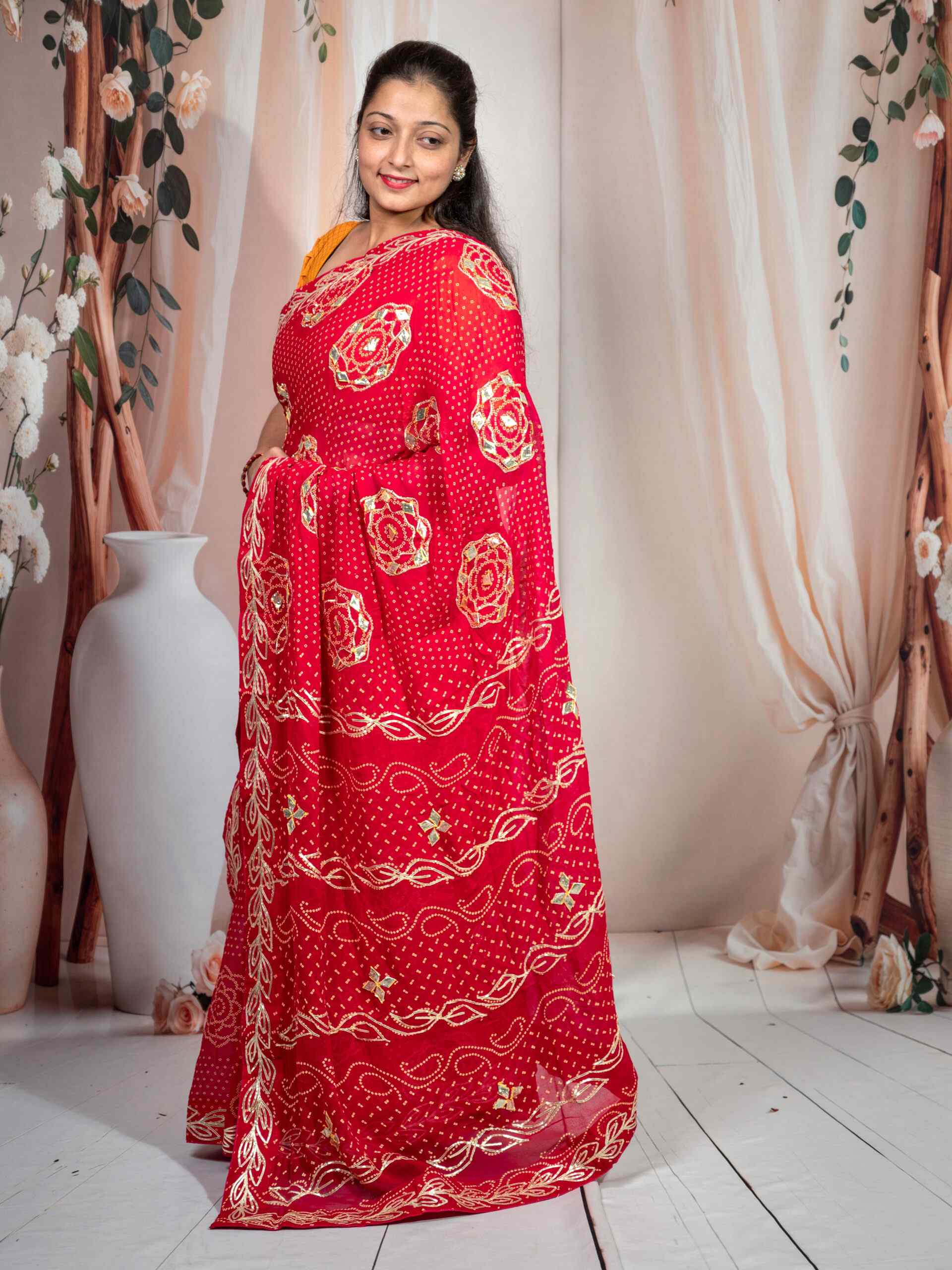 Red Georgette Saree with Kachi Gota Patti Handwork | Traditional Designer Saree 6.25m - Image 4