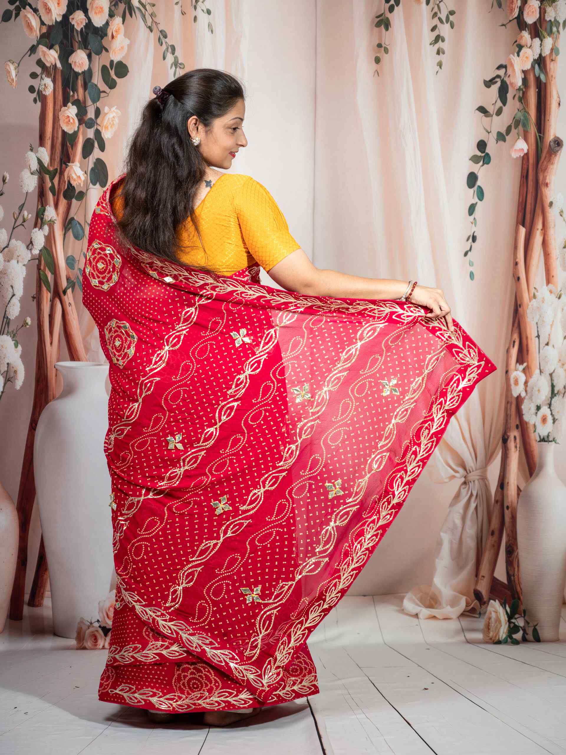 Red Georgette Saree with Kachi Gota Patti Handwork | Traditional Designer Saree 6.25m - Image 2