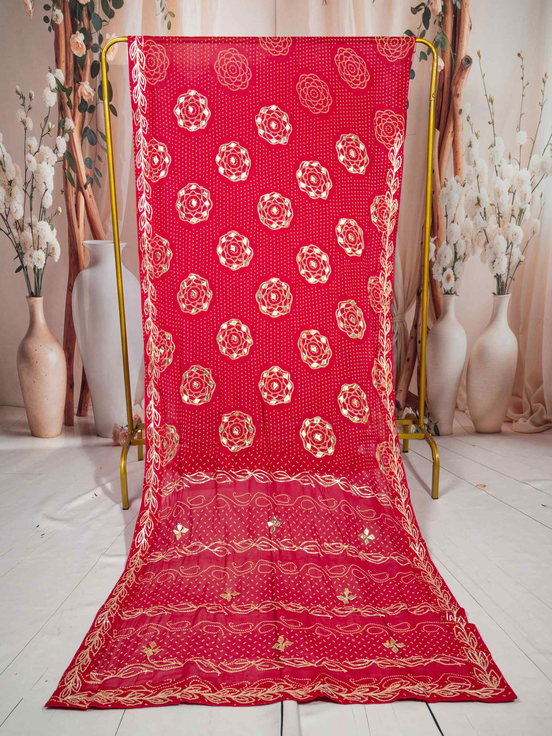 Red Georgette Saree with Kachi Gota Patti Handwork | Traditional Designer Saree 6.25m - Image 6