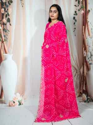 gulabi Bandhani Georgette Saree with Katdana Handwork