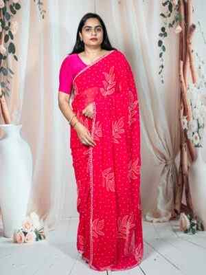 Pink Bandhani Georgette Saree with Katdana Handwork