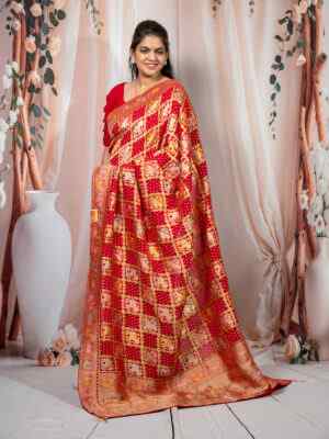 Red Bandhej Saree