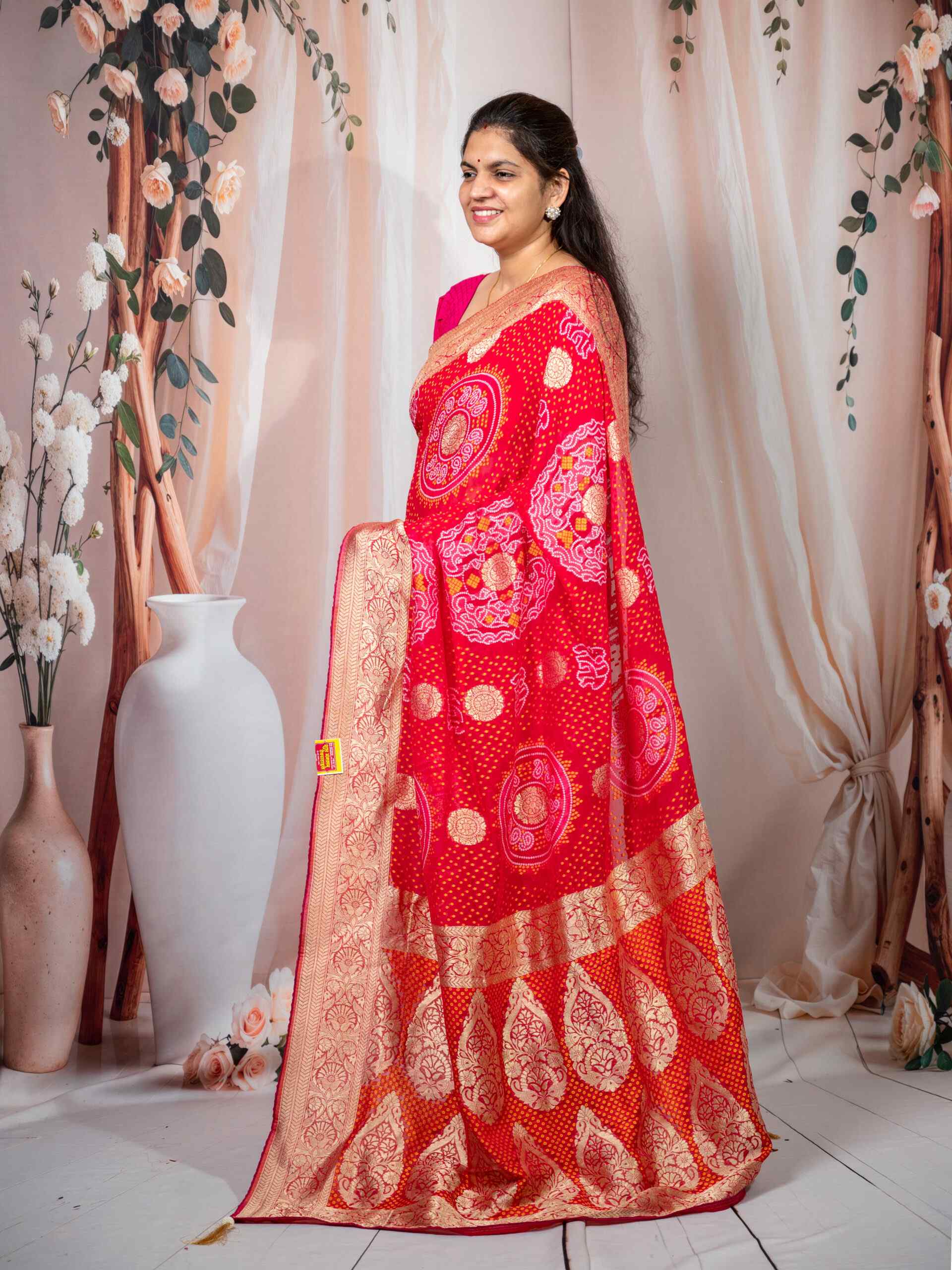 Red Bandhej Saree