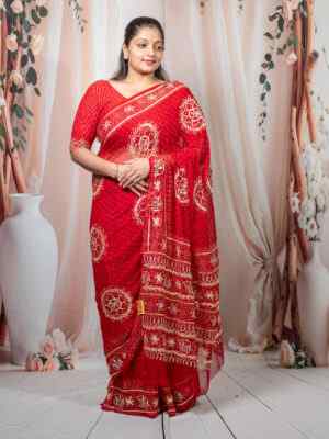 Red Chiffon Saree