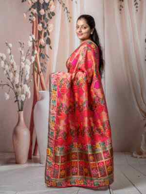 Orange Pure Russian Dola Silk Saree with Position Print