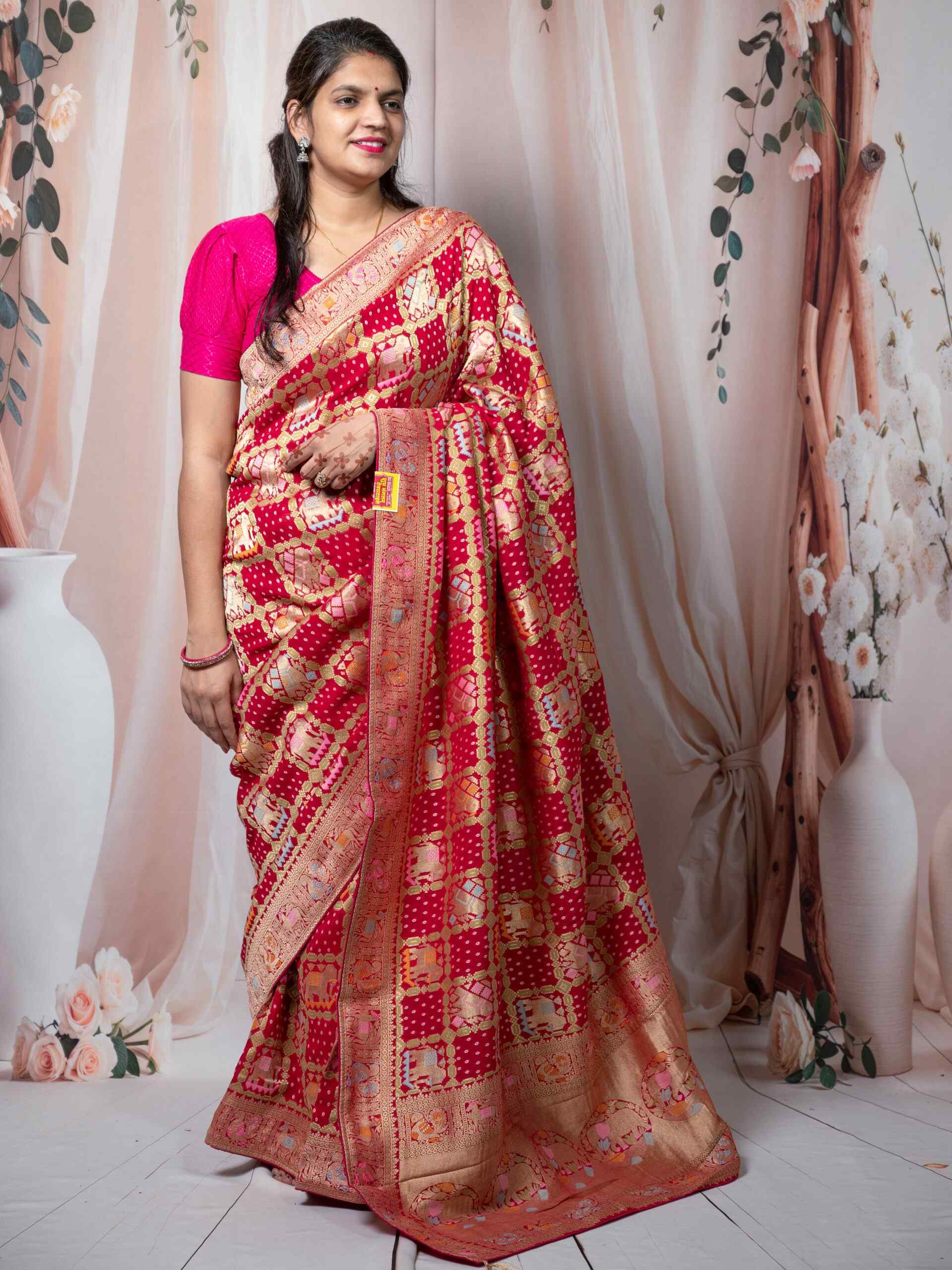 Royal Rani Pink Pure Viscose Saree with Zari Work & Banarasi Pattern