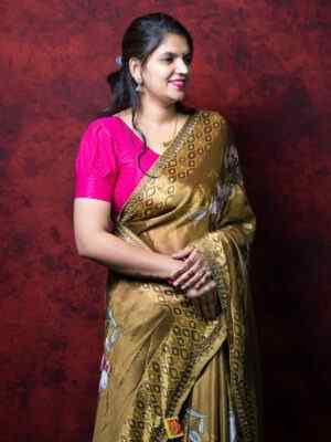 Elegant Mahendi Green Chinon Saree with Cutdana Work & Digital Print