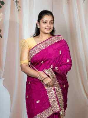 Royal Wine H.O Fabric Embroidery Work Saree