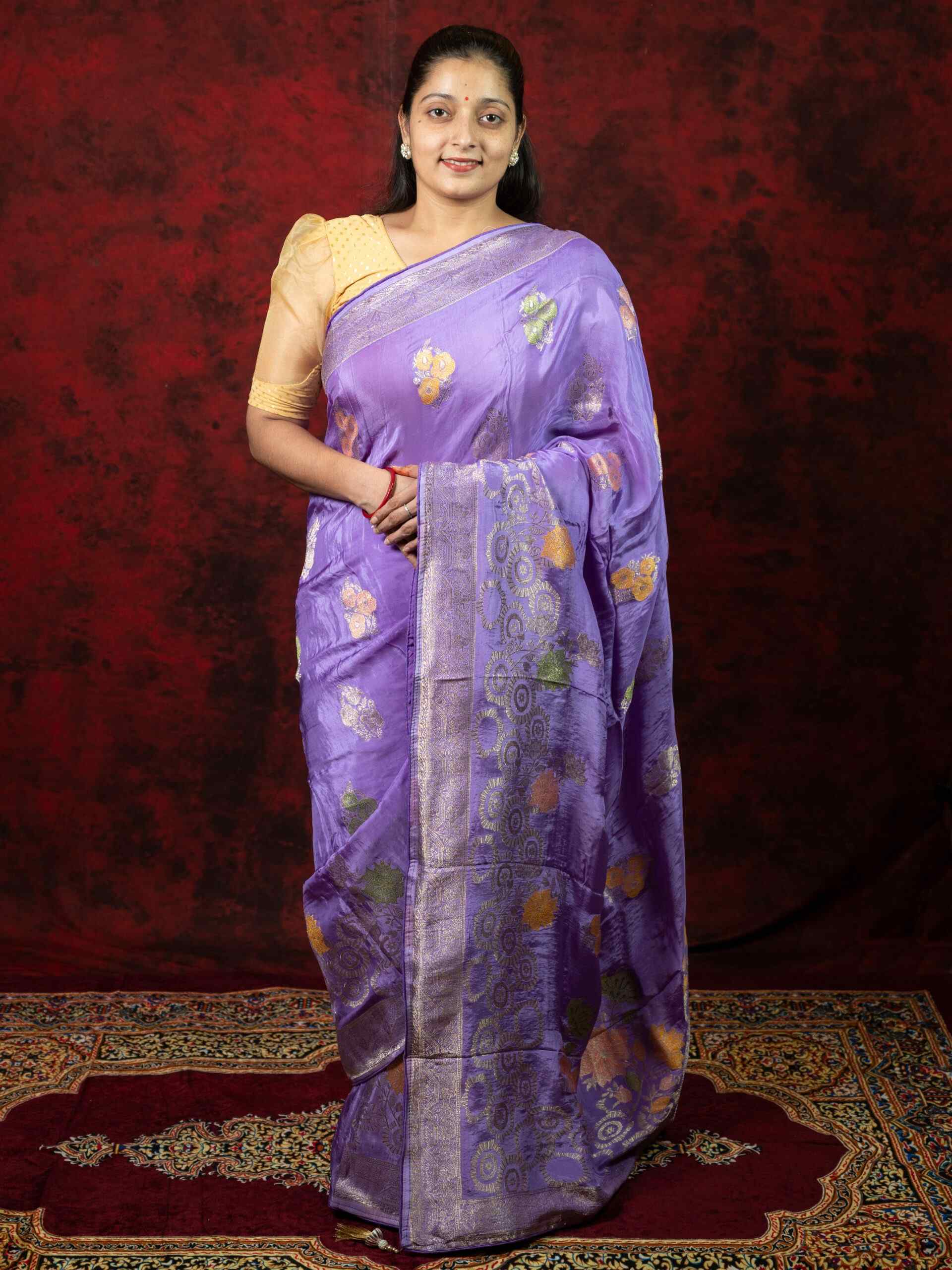 Royal Lavender Pure Dola Silk Saree with Banarasi pettern - Image 3