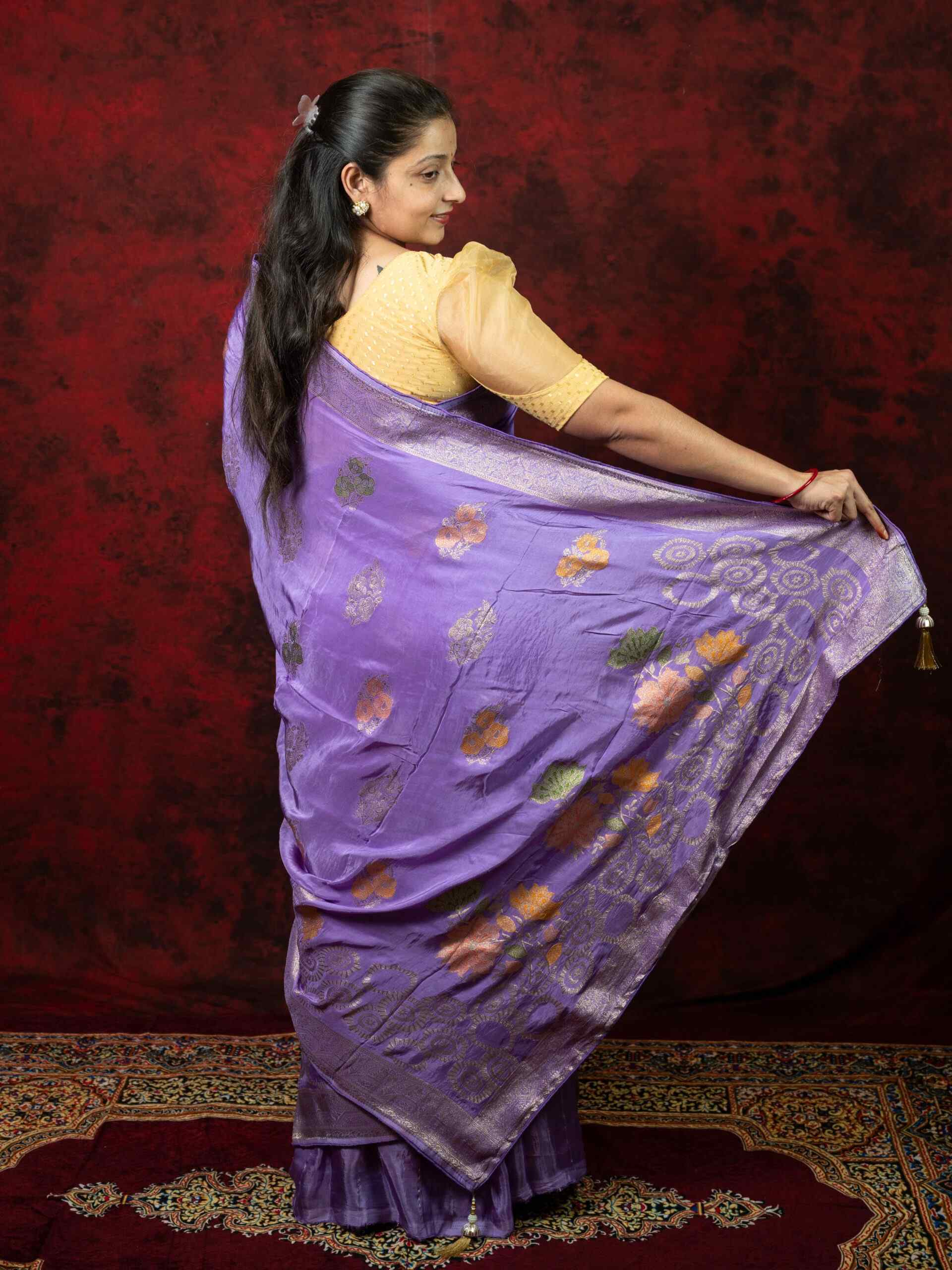Royal Lavender Pure Dola Silk Saree with Banarasi pettern - Image 5