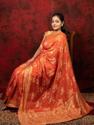 Orange Banarasi Zari Weaving Silk Saree