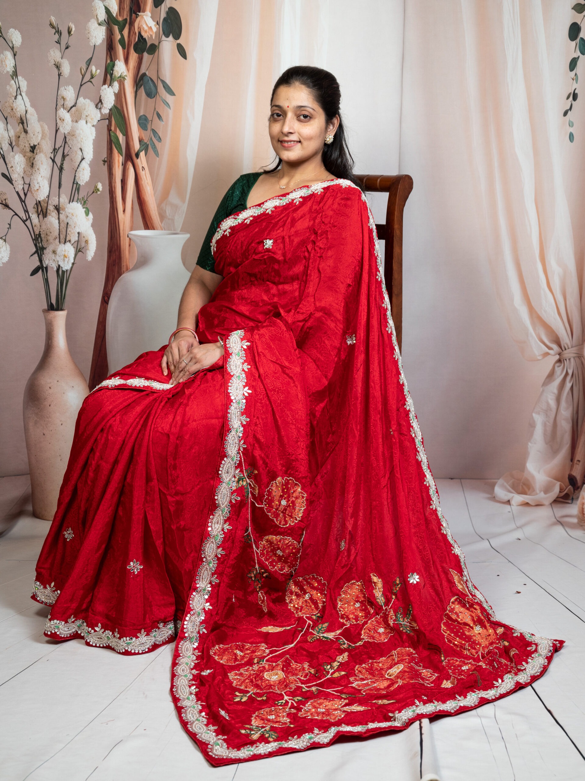 Red Upada Silk Saree with Hand Zardozi Work - Image 2