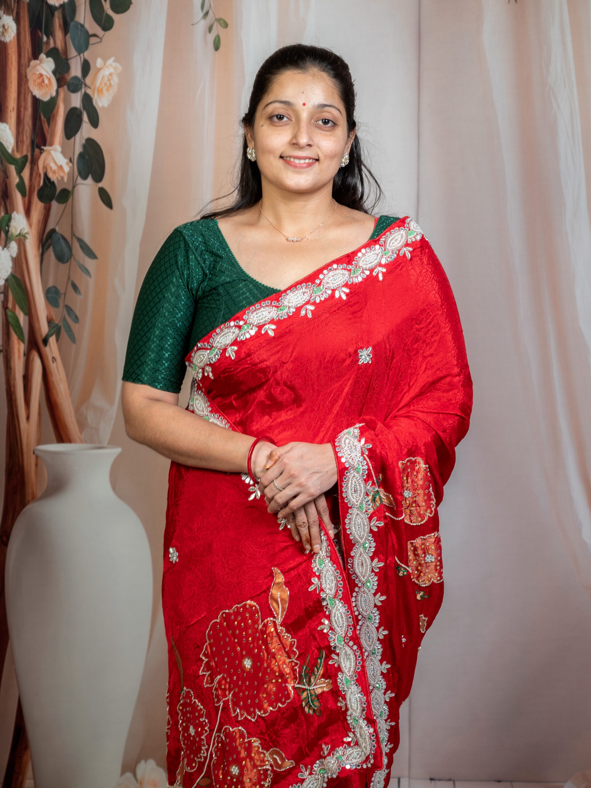 Red Upada Silk Saree with Hand Zardozi Work - Image 4