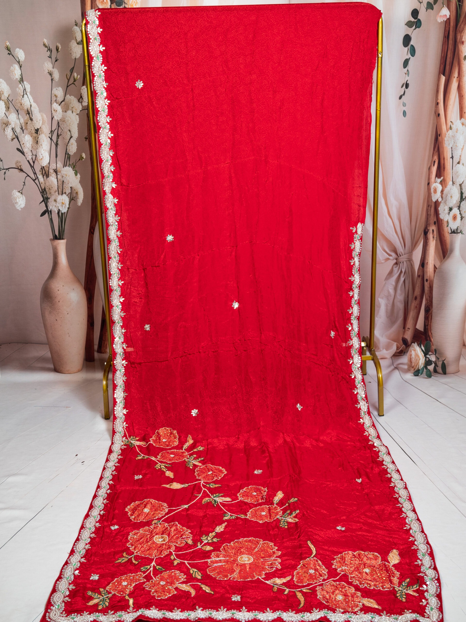 Red Upada Silk Saree with Hand Zardozi Work - Image 5