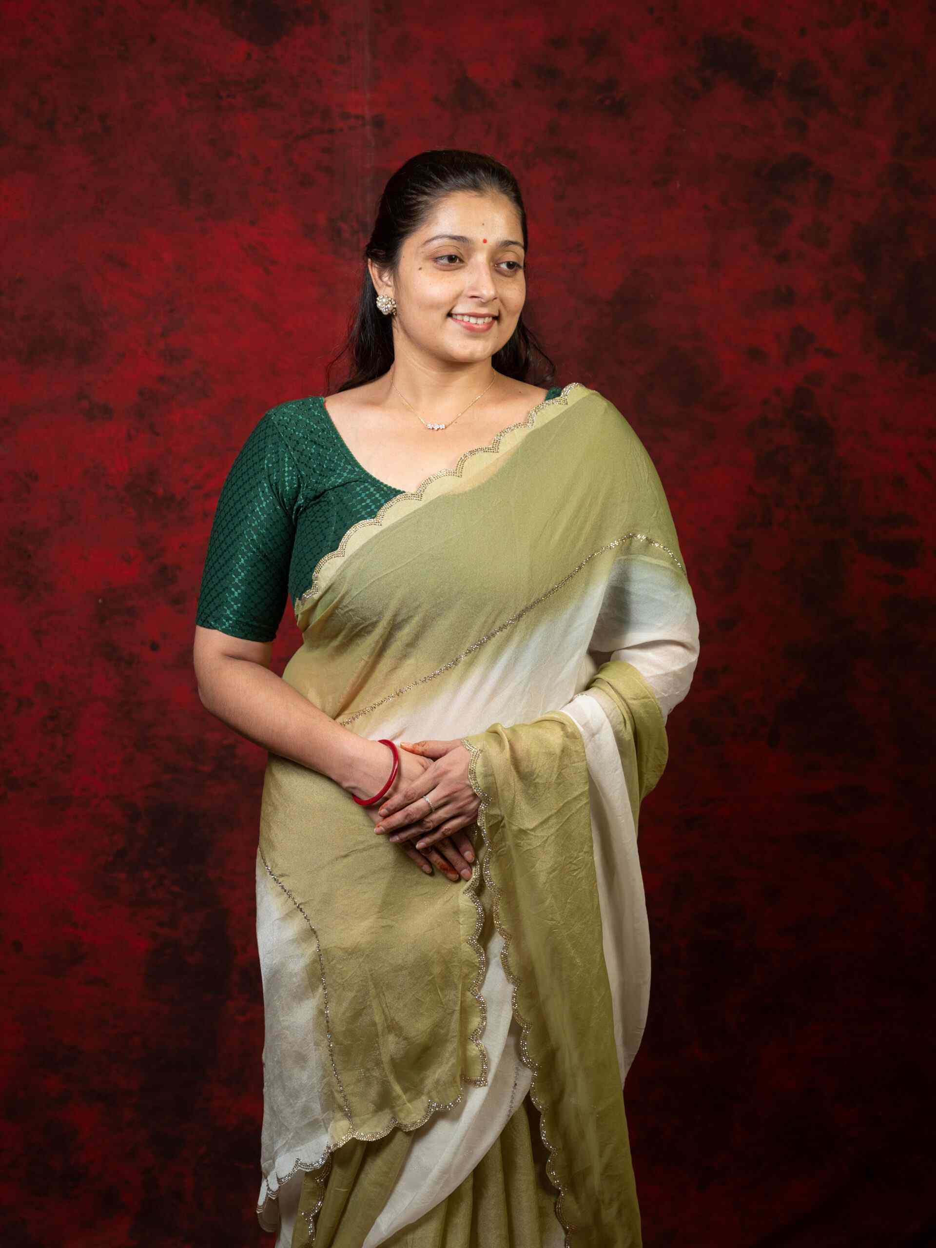 Dual Shade Chinnon Saree with Shiroshki Work - Image 6