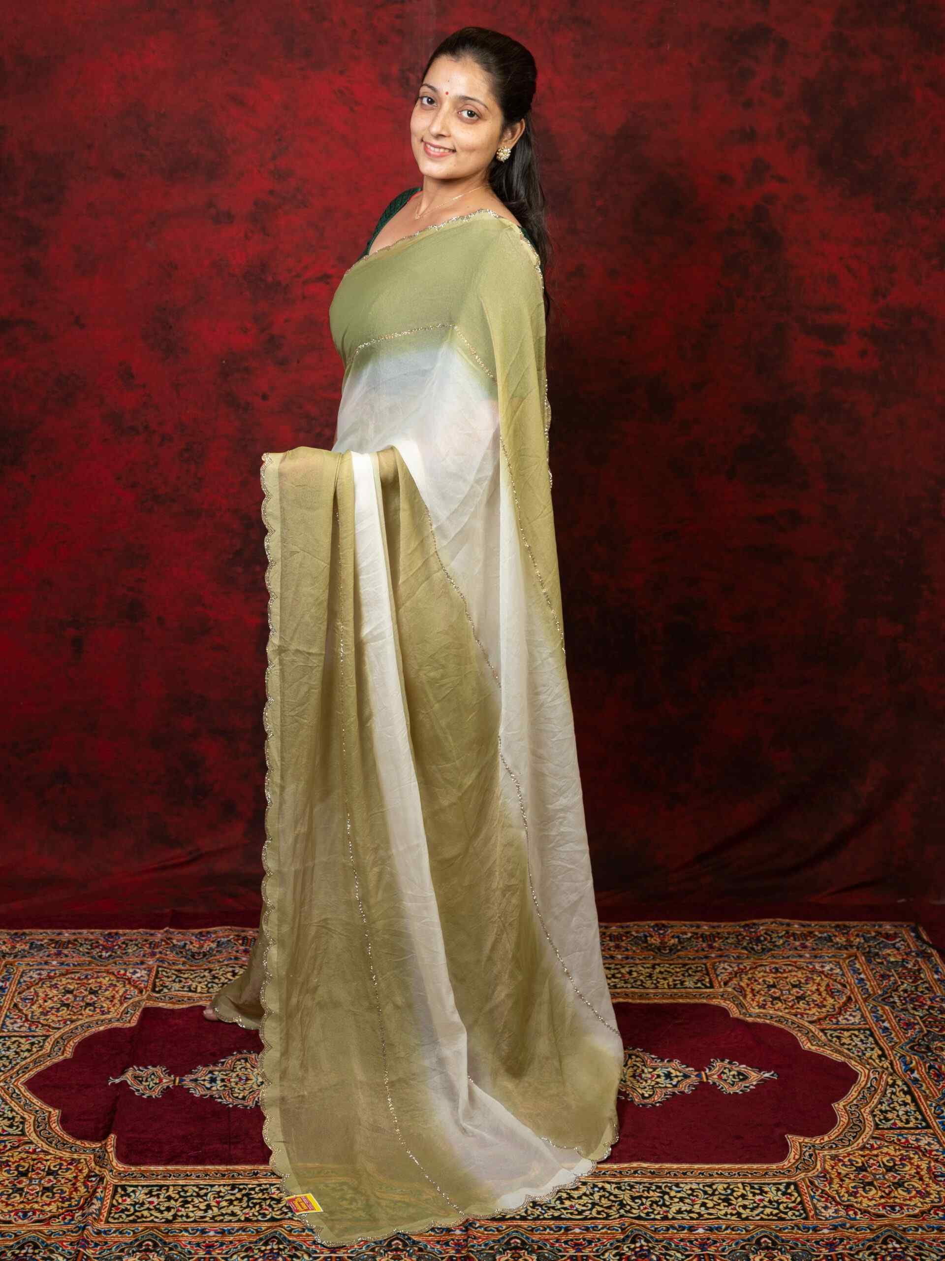Dual Shade Chinnon Saree with Shiroshki Work