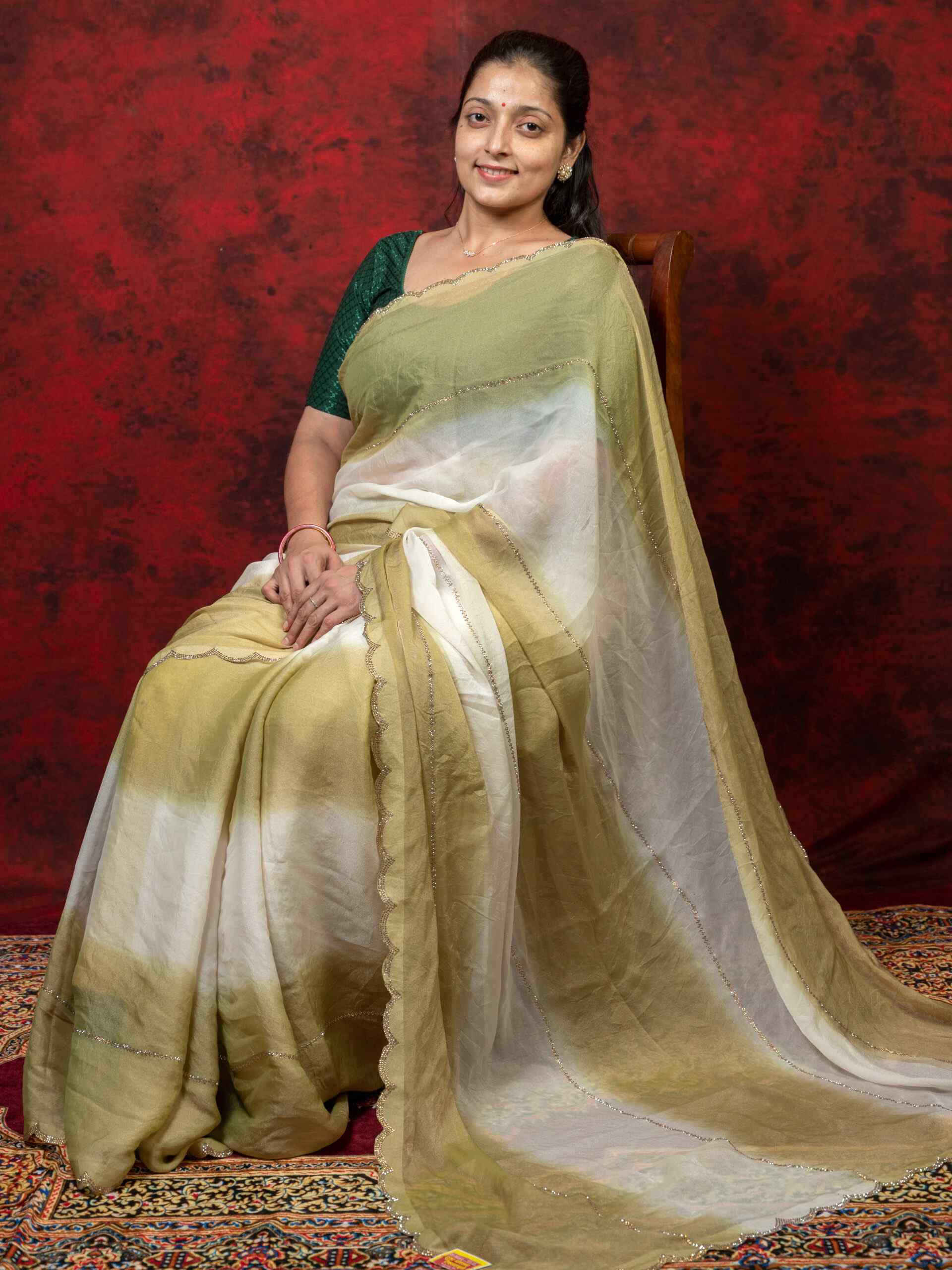 Dual Shade Chinnon Saree with Shiroshki Work - Image 4