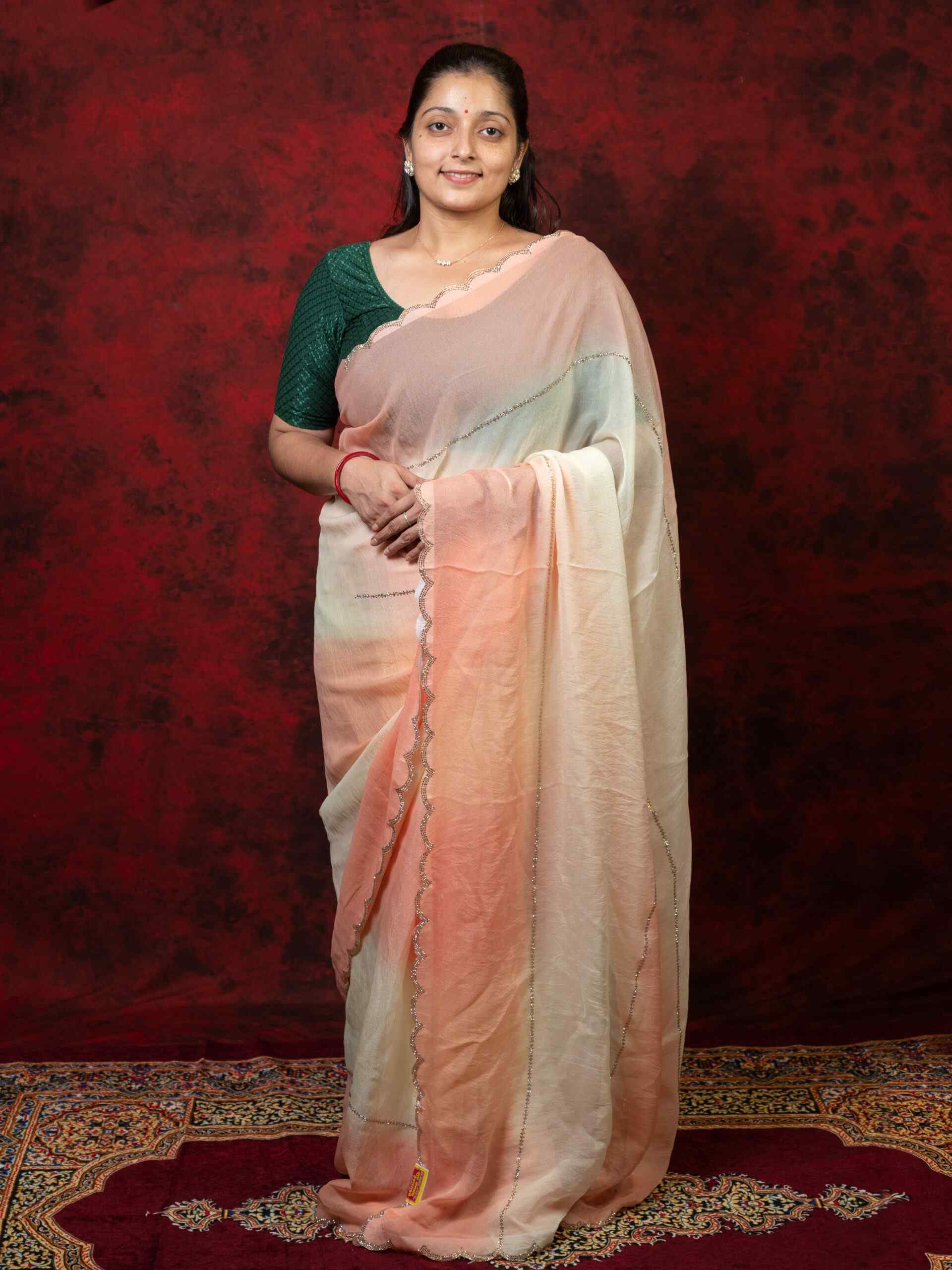 Dual Shade Chinnon Saree with Shiroshki Work - Image 2