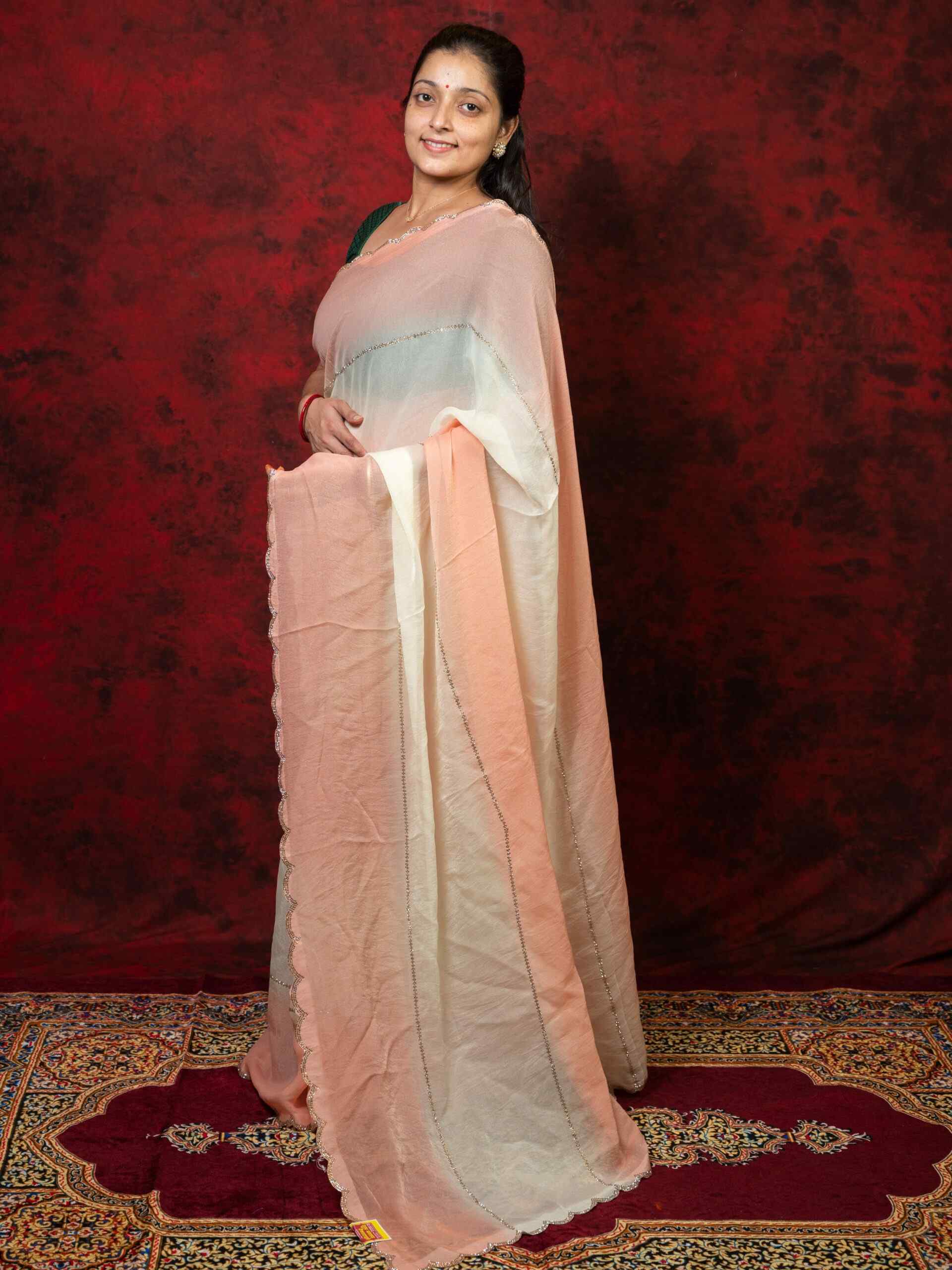 Dual Shade Chinnon Saree with Shiroshki Work - Image 4