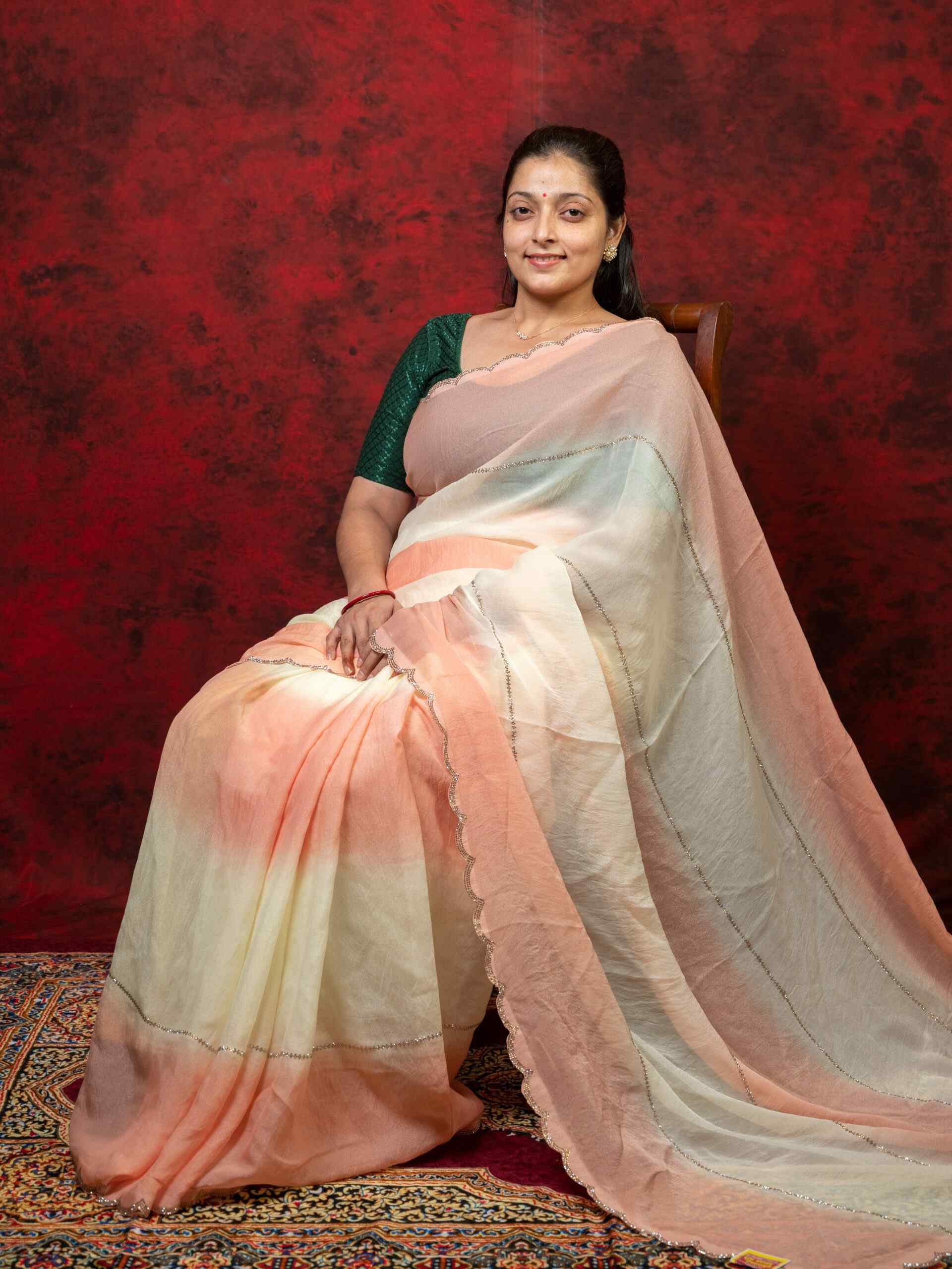 Dual Shade Chinnon Saree with Shiroshki Work