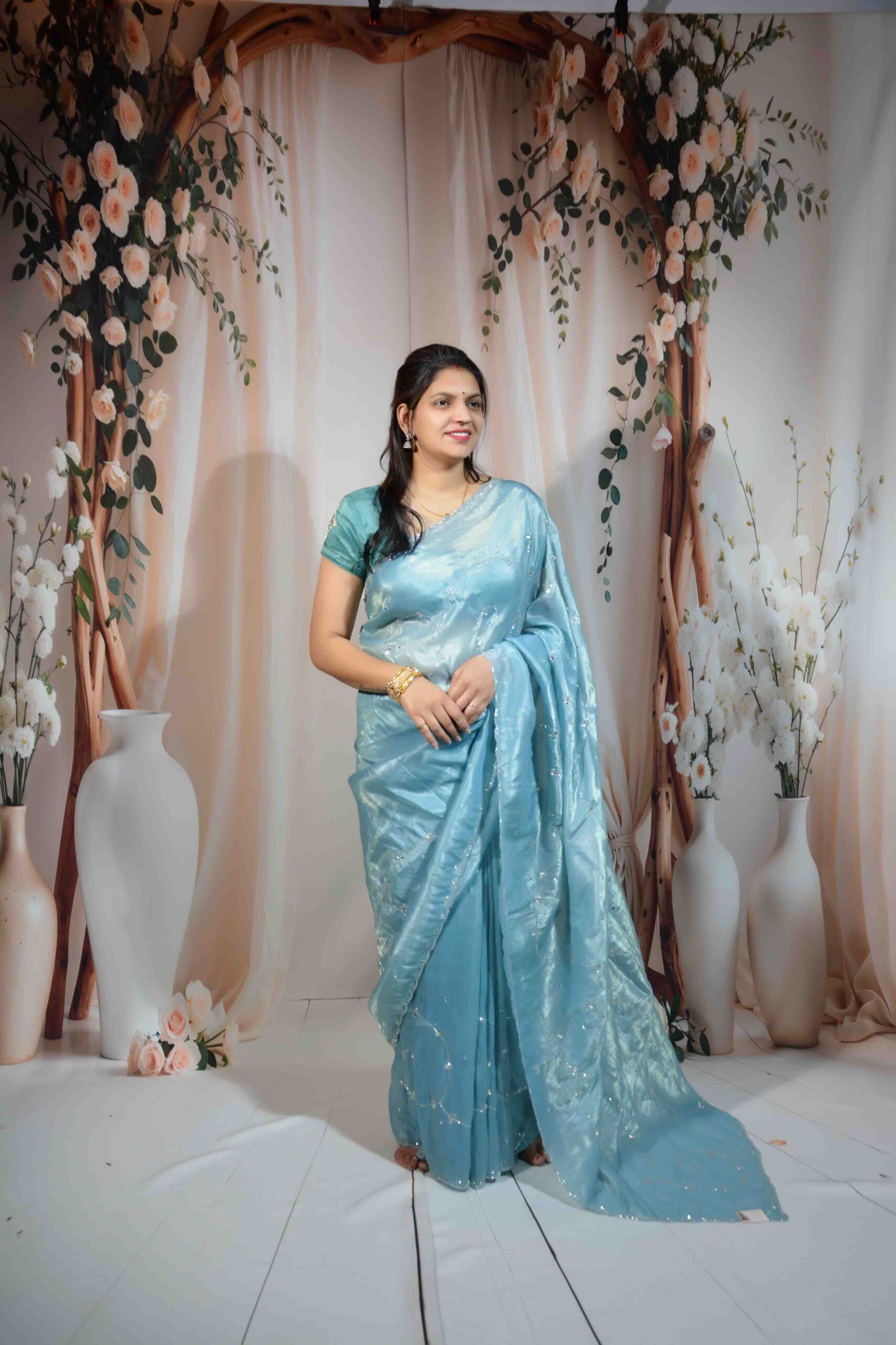 Party Wear Gold Crush Saree