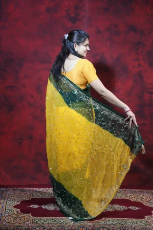Yellow Green Simmer Saree