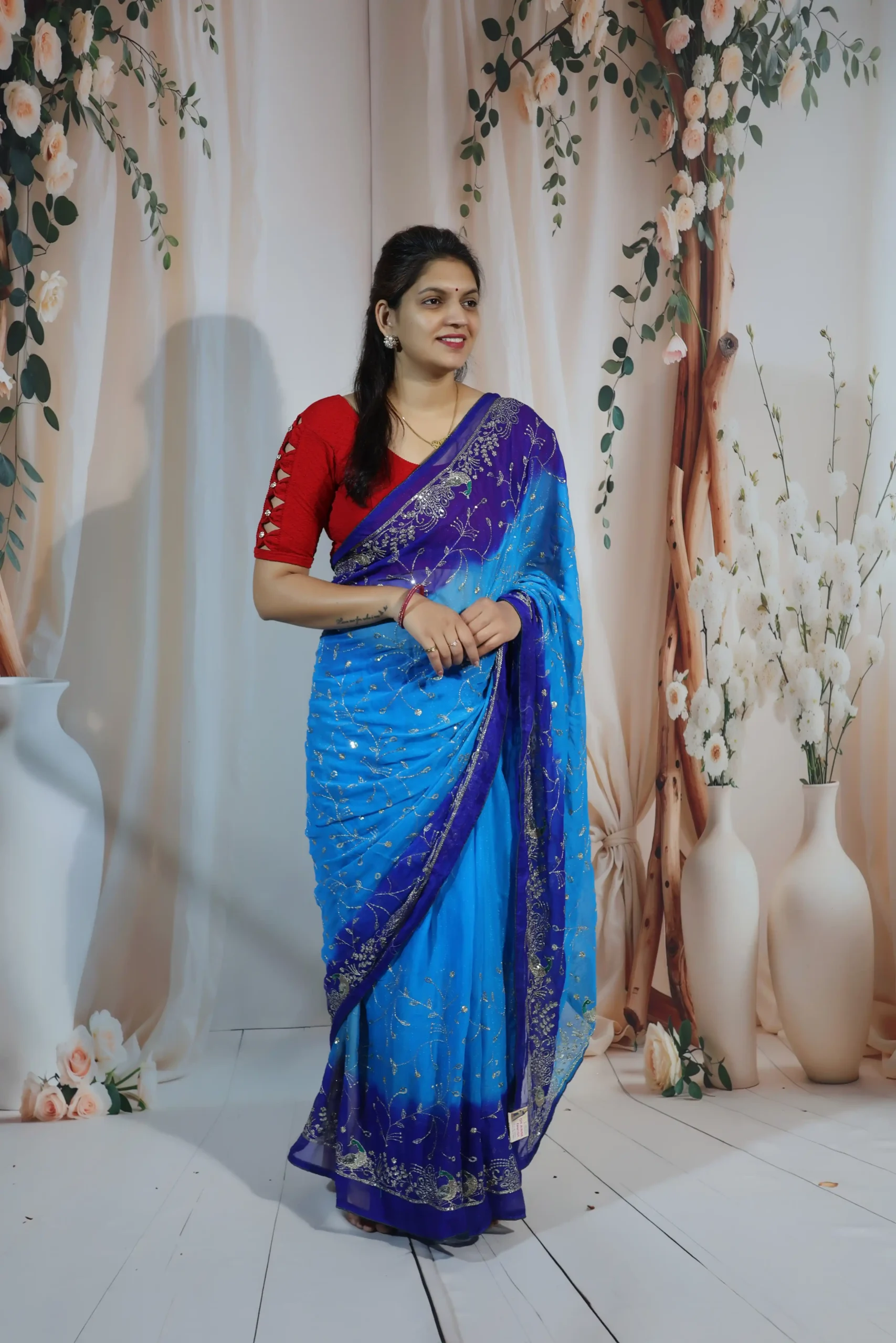 Sky Blue Rajpooti Saree