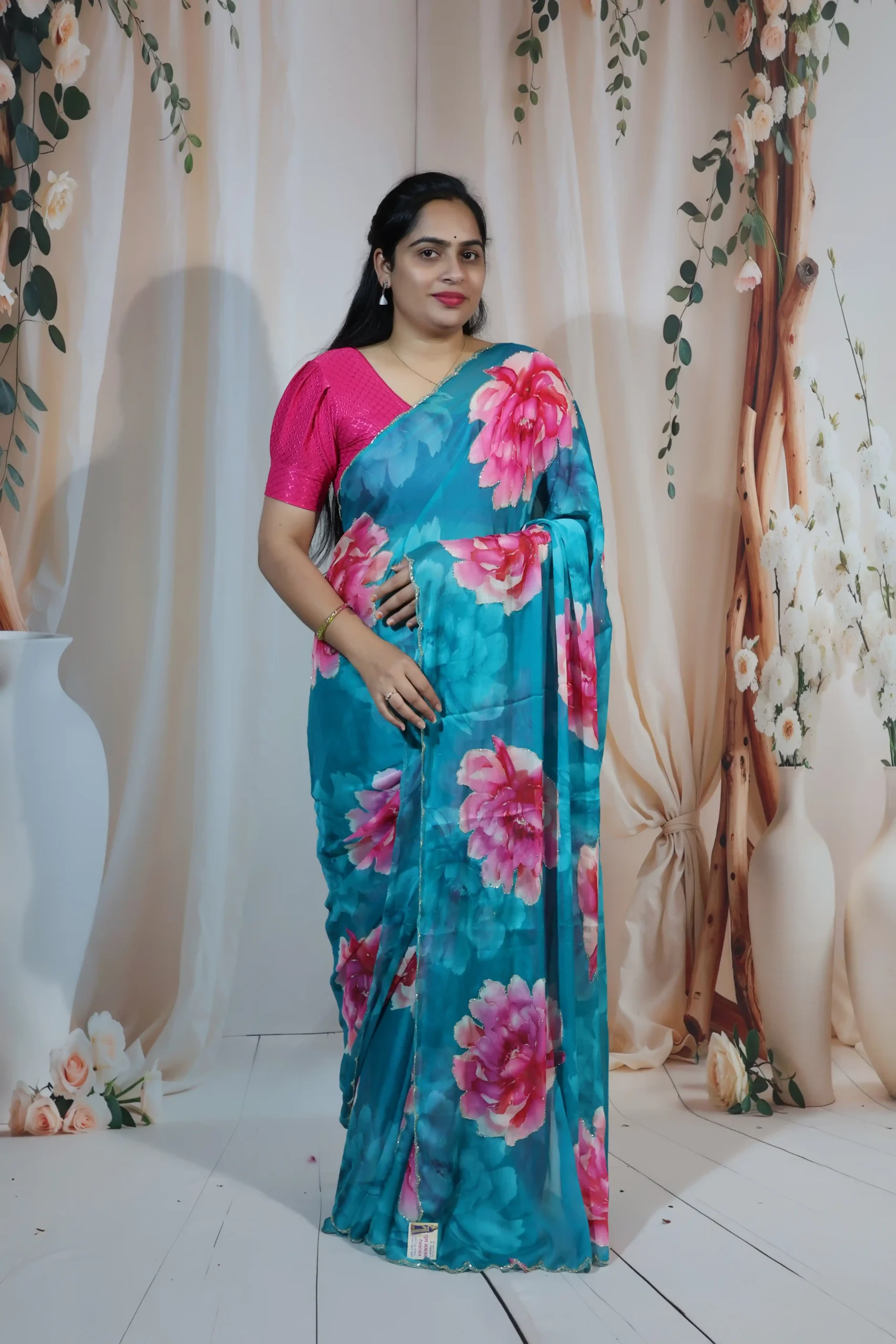 Sky Blue Chinnon Saree
