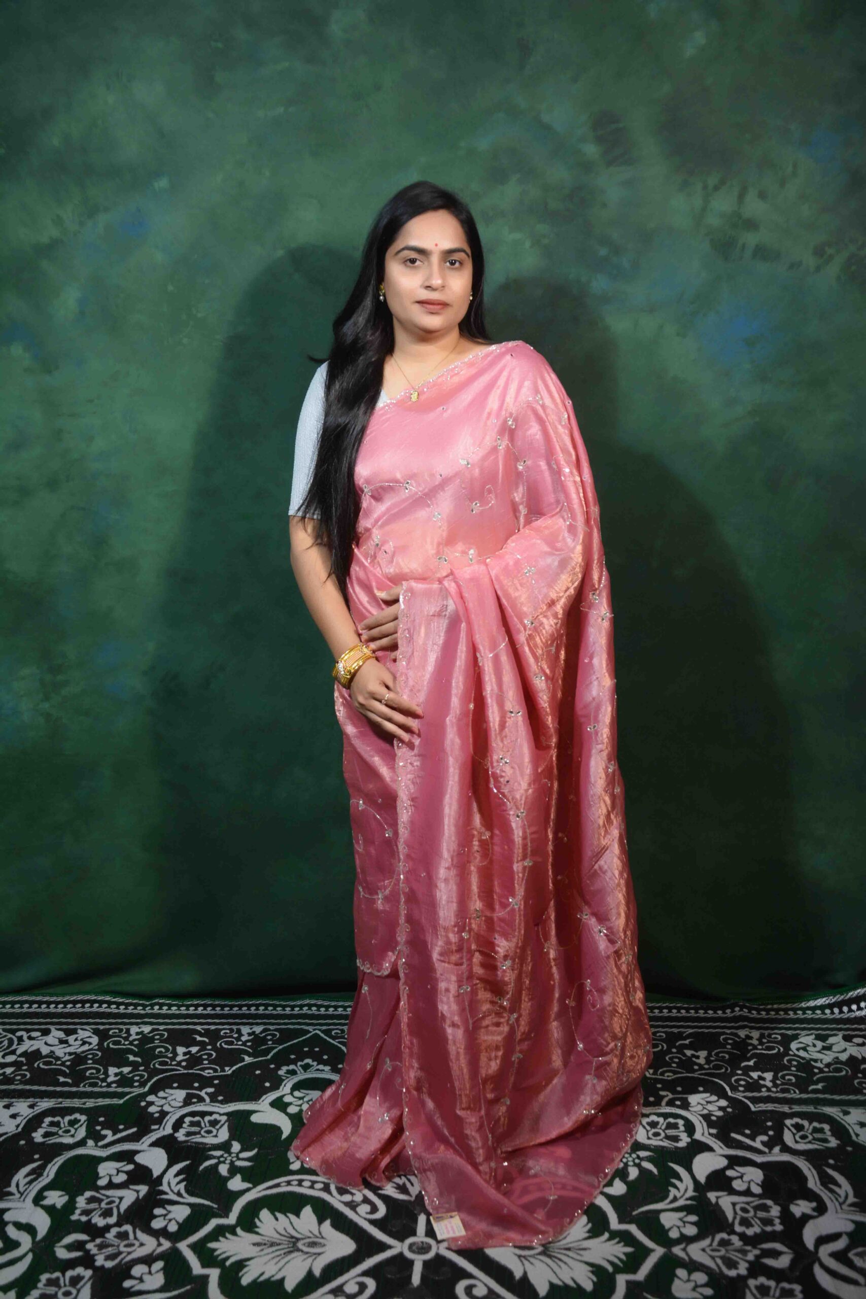 Pink Gold Crush Saree