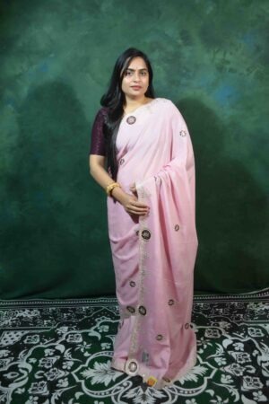 Peach Chinnon Saree