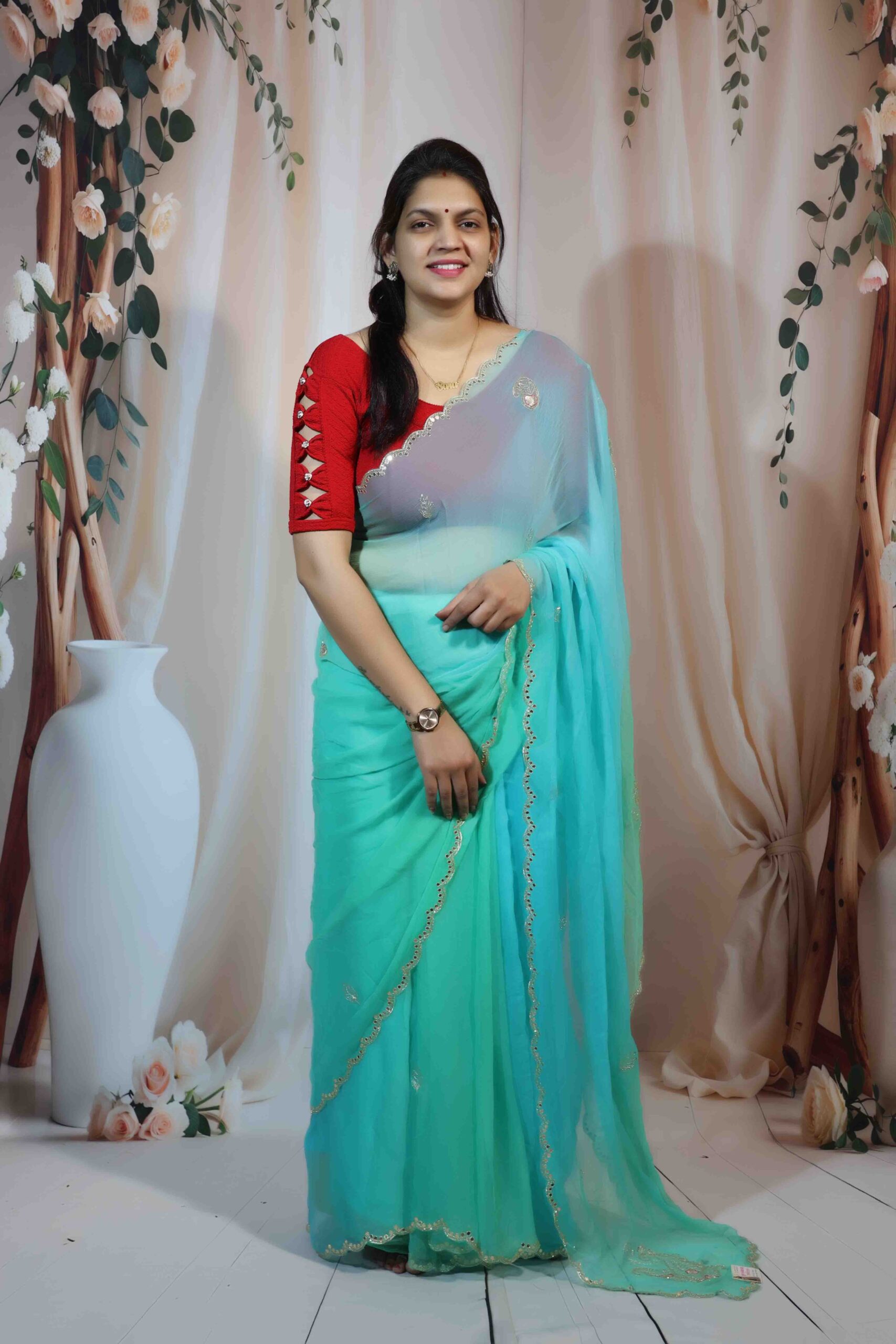 Sky Blue Tissue Saree