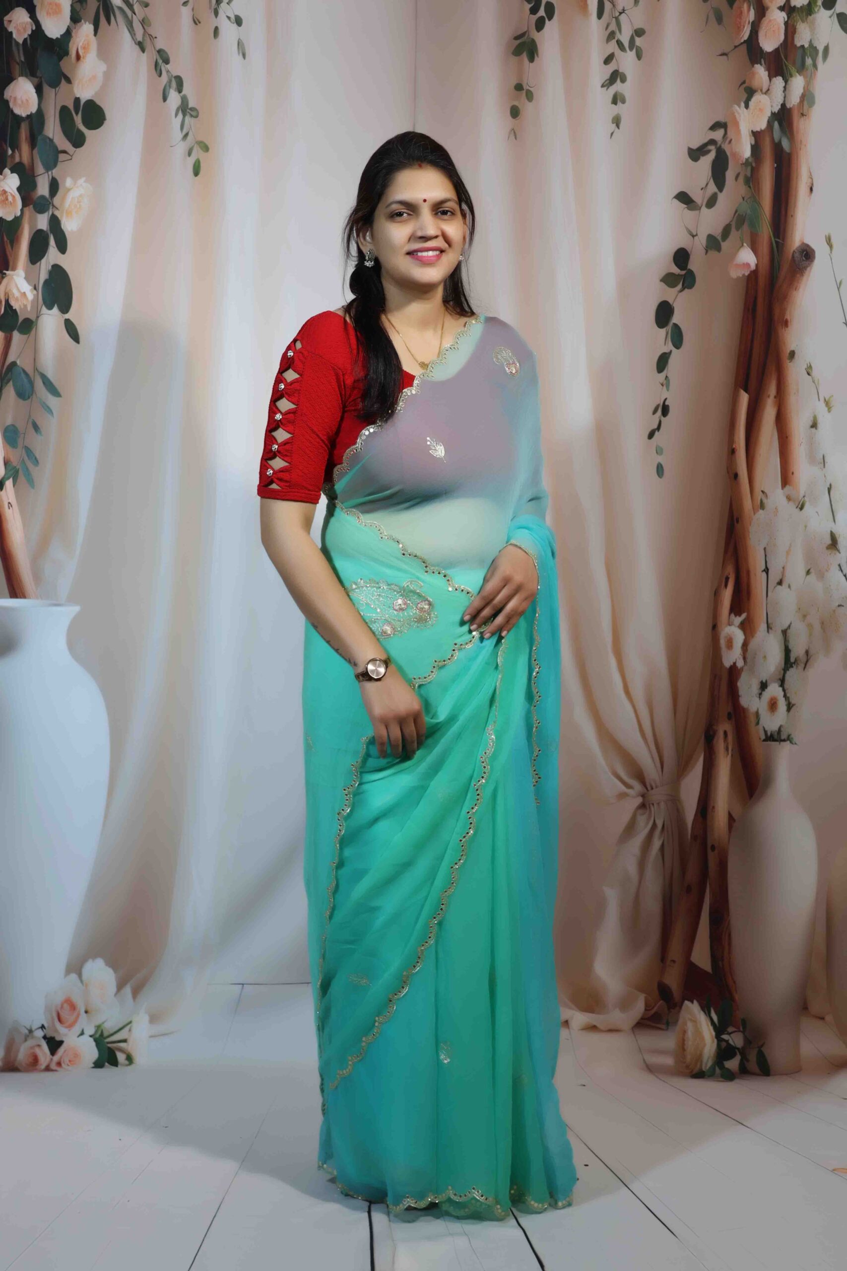 Sky Blue Party Wear Saree