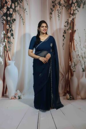 Blue Chinnon Saree