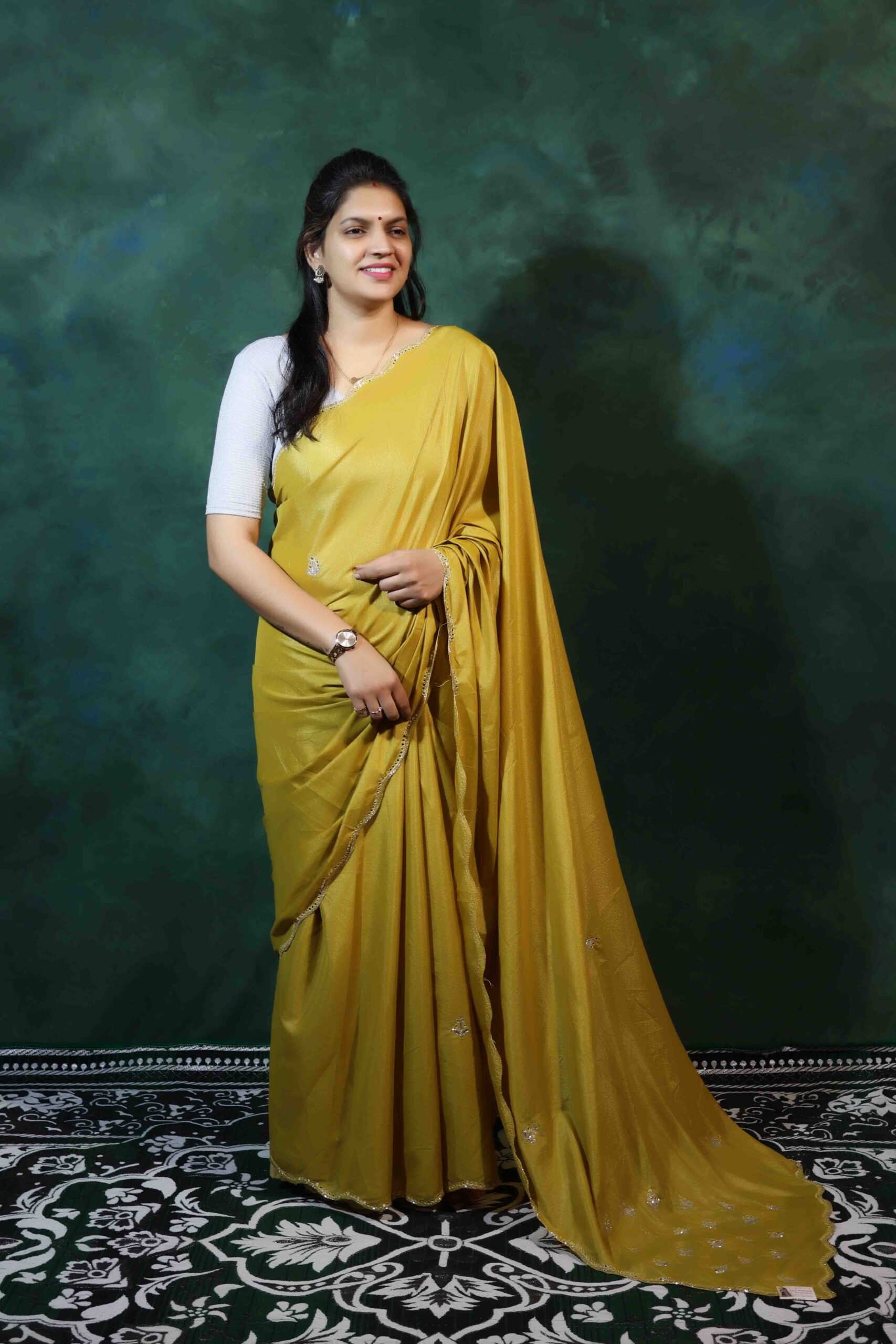 Yellow Chinnon Saree